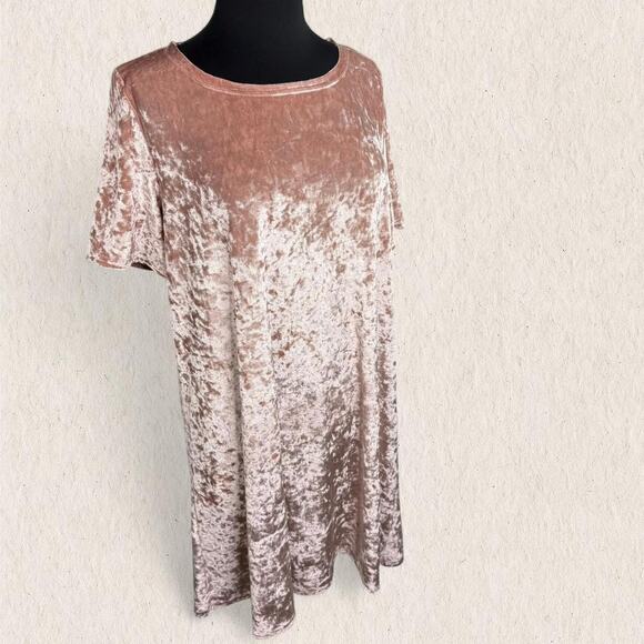 POL Blush Pink Crushed Velvet Shift Dress Size Large – Y2K Retro Glam Holiday - Picture 6 of 8